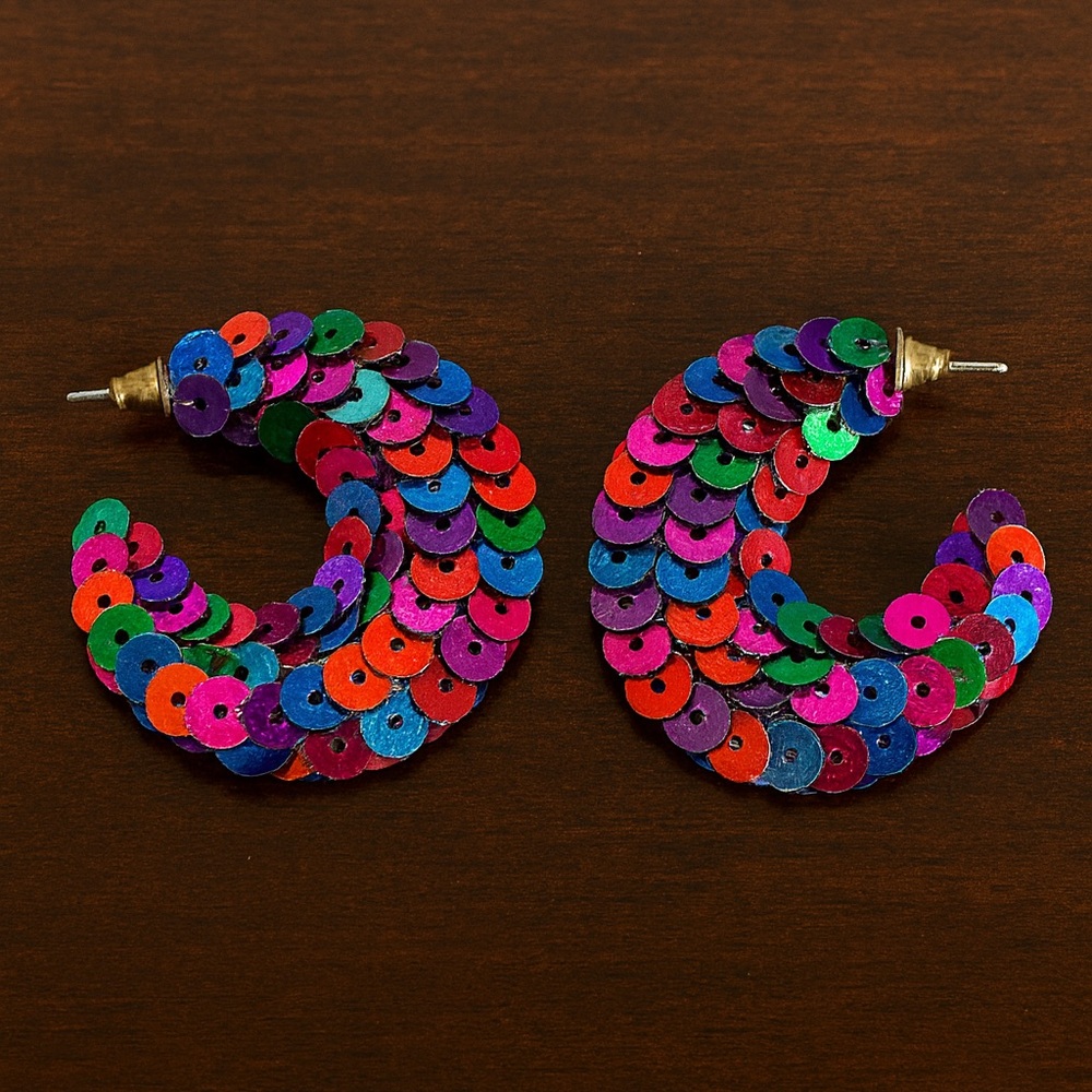 1980s Multicolour sequins hoop earrings